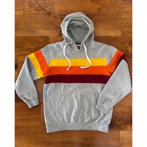 Super Massive Mens Hoodie Gray Retro Sunset Stripe Colorblock Pullover Medium